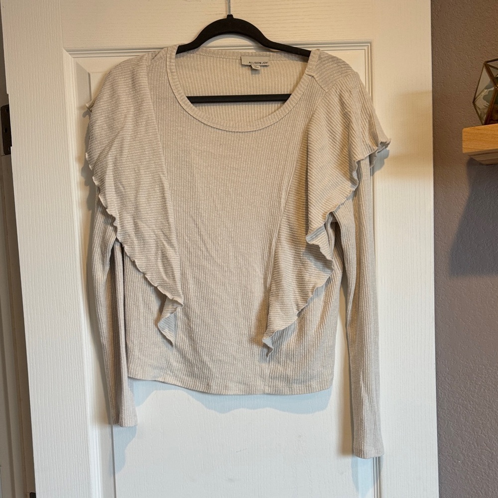 Allison Joy Beige Ruffle Long Sleeve Top